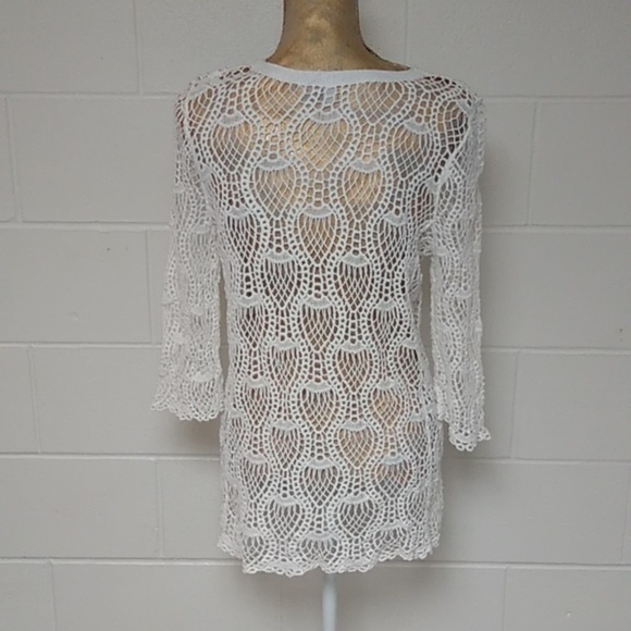 CB OPEN COTTON CROCHET, DEEP V, LONG TUNIC, BOHO COVER UP SWEATER - Picture 2 of 8